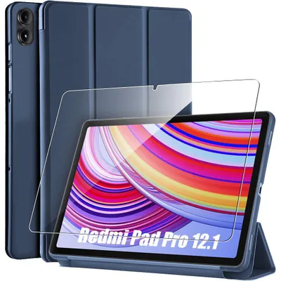 Image de Coque + Verre Trempé pour Xiaomi Redmi Pad Pro 12,1" - Protection Anti-Rayures avec Support - Bleu Marine