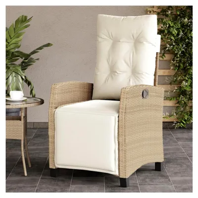 Produktbild von Gartensessel mit Kissen, Gartenstuhl mit verstellbarer Rückenlehne, Liegestuhl mit Stahlrahmen, Relaxsessel aus Poly Rattan, Beige, mit Fußablage