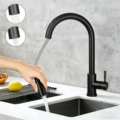 Produktbild von ZMH Küchenarmatur Schwarz  Ausziehbar Spültischarmatur mit Brause Mischbatterie Spüle 360° Drehbar Armatur Edelstahl mit 2 Strahlarten Niederdruckhahn