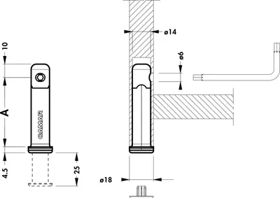 Zdjęcie produktu dla Regulator wysokości CAMAR 306, otwór ø14, nośność 300 kg, wymiar A 120+B 130, zamak