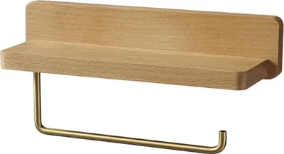 Produktbild von Toilettenpapierhalter, doppelte Installation, Toilettenpapierhalter aus massivem Buchenholz, Wandmontage, selbstklebend, abgerundete Ecken, Papierrollenhalter, Dekor für Badezimmer, Küche (Buche)