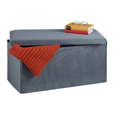 Produktbild von Relaxdays Sitzbank mit Stauraum, Samt, 80 L, Flur, Wohnzimmer, gepolstert, faltbar, Truhenbank, 38x77x39 cm, dunkelgrau