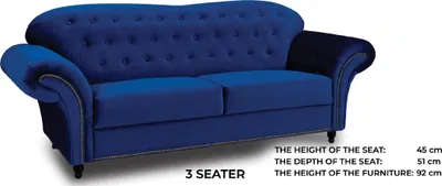 Zdjęcie produktu dla Trzyosobowa sofa tekstylna niebieska sofa tapicerka meble meble sofy kanapy