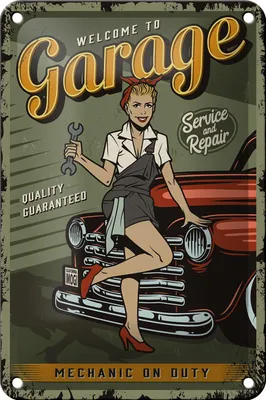 Produktbild von Blechschild Retro 12x18cm Pinup welcome to Garage service