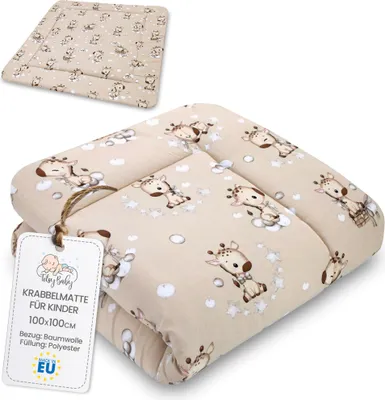 Produktbild von Krabbelmatte Baby Spielmatte Krabbeldecke 100x100 cm - Spieldecke Spielmatte und Bodenmatte für Kinder und Babies große Matte Play Mat für Kinderzimmer und Laufgitter Giraffen