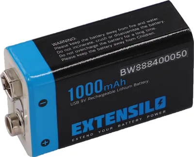 Produktbild von EXTENSILO 9V-Akku Block für diverse Geräte (1 Ah, 9 V, Li-Polymer), ready-to-use, mit Micro USB Buchse