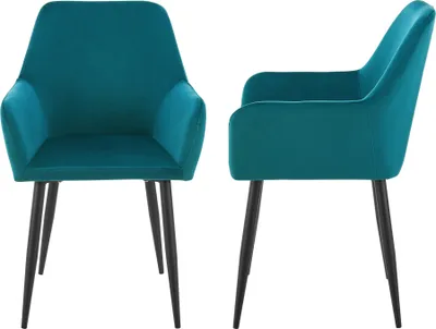 Image de Chaise de salle à manger 'Hollola' set de 2 chaises rembourrées avec accoudoirs velours turquoise