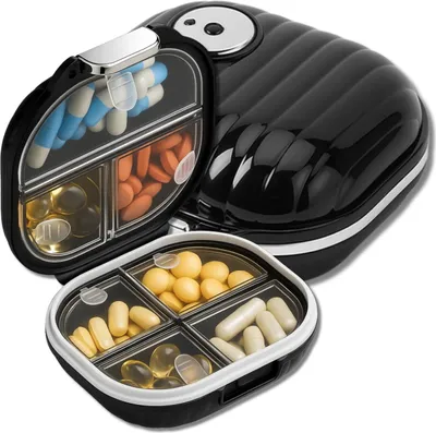 Produktbild von EDIBAZZAR | Medikamenten-Organizer, Box, Kassette, 7 Tage, elegantes Schwarz