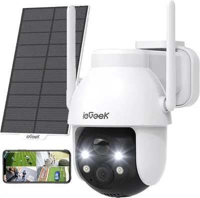 Produktbild von IEGEEK 2K 3MP HD Outdoor Solarüberwachungskamera, 360 ° PTZ-Akku, 2,4 GHz WLAN-Kamera-PIR-Bewegungssensor, Farbnachtsieg, 2-Wege-Audio, IP65
