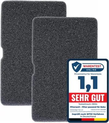 Immagine prodotto di Set di 2 filtri Filterwelt compatibili con Beko, Grundig e Blomberg | Asciugatrici a pompa di calore | Filtro a spugna e tappetino filtrante per asciugatrici a condensazione | Filtro per zoccolo