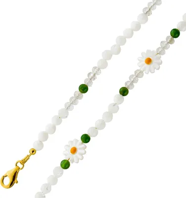 Produktbild von Perlmutt Kette Silber vergoldet Bergkristall Jade Natur Edelsteine 50