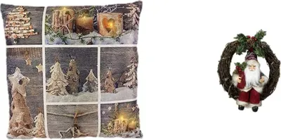 Produktbild von Deko-Kissen 45 x45 - inkl. Beleuchtung -Kissenbezüge - Super Weich + 18 cm Kranz mit Led
