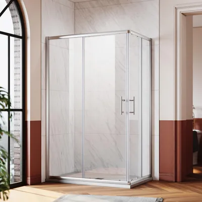 Produktbild von SONNI Eckdusche Duschkabinen Eckeinstieg Doppel Schiebetüren Dusche BxT: 120x70 cm, ESG Glas Schnellfreigabefunktion Spritzwasserschutz, Höhe 185cm