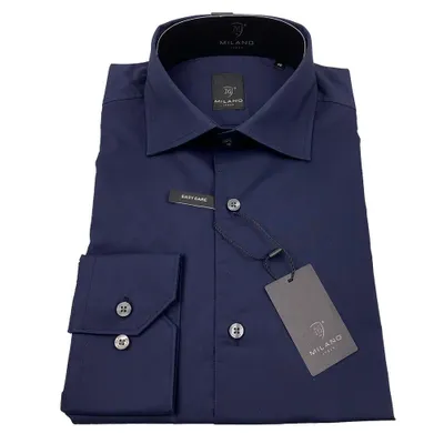Produktbild von Milano Italy Businesshemd Herren Regular Langarm Hemd Haifischkragen bügelleicht Navy Gr. 38