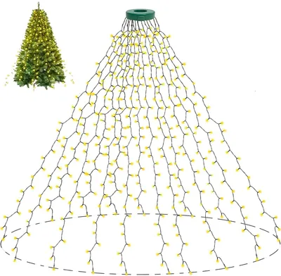 Produktbild von 2M 400 LEDs Lichterkette Weihnachtsbaum,16 Streifen, 8 Modi Baummantel warmweiß mit Ring, für Außen/Innen Weihnachten Tannenbaum, IP 44 wasserdicht
