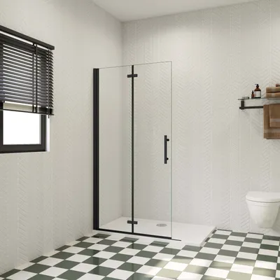 Produktbild von Walk-In Schwarz Duschabtrennung Falttür B.120cmxH.195cm Faltbar/drehbar Duschwand 6mm Nano-ESG Duschkabine