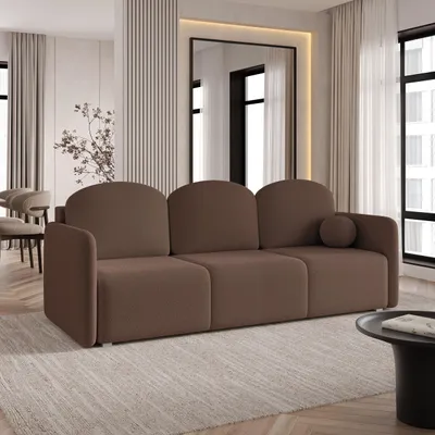 Produktbild von Sofa SUVI III mit Schlaffunktion, Schlafsofa, Wohnzimmersofa, Couch, Soffa, Bettsofa, Bucle-Stoff – Braun QUELLE 25