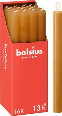 Produktbild von Bolsius 16er Set Stabkerzen rustik,  27cm, gelb