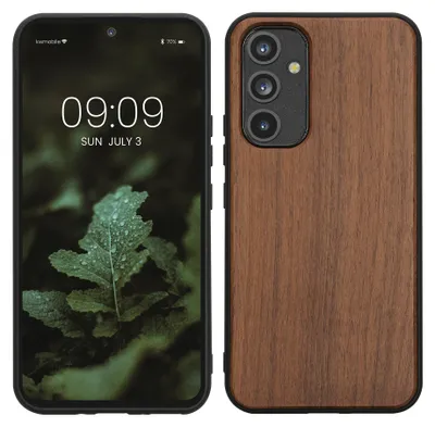 Produktbild von kwmobile Handyhülle für Samsung Galaxy A54 5G Hülle Holz - Case mit TPU Bumper - Stoßfestes Hardcase - Schutzhülle Cover in Dunkelbraun