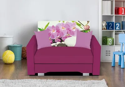 Produktbild von Sessel mit Schlaffunktion IRVING in Pink- Blume inkl.Bettkasten