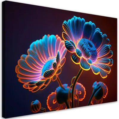 Produktbild von Leinwandbild Neonblumen 120x80 Feeby Bunt bild für die wand bereit zum aufhängen