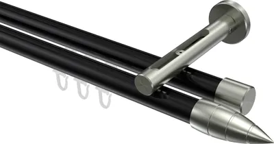 Produktbild von Interdeco Innenlaufstange / Gardinenstange mit Innenlauf Schwarz / Edelstahl-Optik, Typ Siteno Samanto (Rillenpatrone), 20 mm Ø 2-läufig, 400 cm
