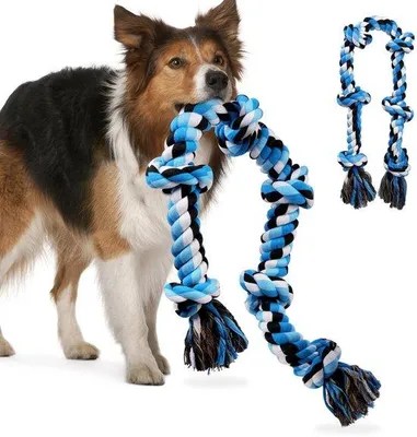 Produktbild von Ibenzoa® Hundetau aus 100% Baumwolle, 116 cm – robustes Spiel- & Trainingsseil mit 6 handgefertigten Knoten für große Hunde