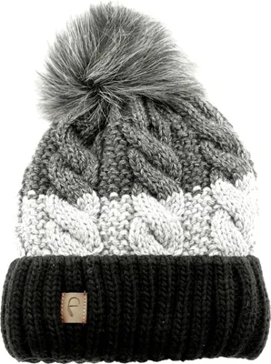 Produktbild von Faera Wintermütze warm gefüttert mit Kunstfell Bommel-Mütze Winter Damen Herren Schwarz/Grau