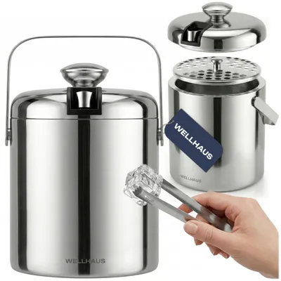 Produktbild von WELLHAUS Eiskübel mit Zange 1,3L aus Edelstahl