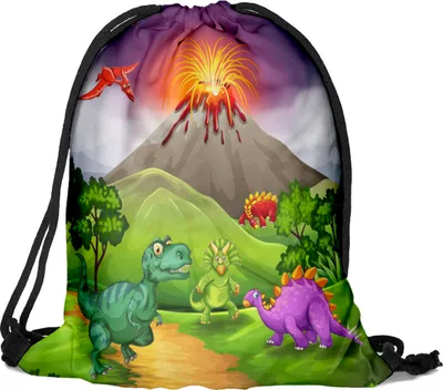 Produktbild von Beutel Fullprint Tasche Gymsac Turnbeutel Jutebeutel Print Bag Fitness bunte Dinosaurier [010]