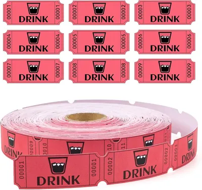 Productafbeelding van Rol met 1000 rode genummerde dranktickets voor tombola - Winnende tickets - Drinktoken - Goed voor dranken