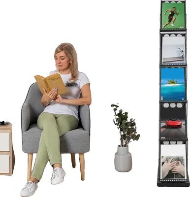Zdjęcie produktu dla Stojak na czasopisma, 5 półek, kompatybilny z formatem A4, materiał żelazny, składana konstrukcja, wymiary 36*27*163 cm