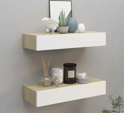 Produktbild von vidaXL Wandregale mit Schubladen 2 Stk. Eichen-Optik Weiß 60x23,5x10cm