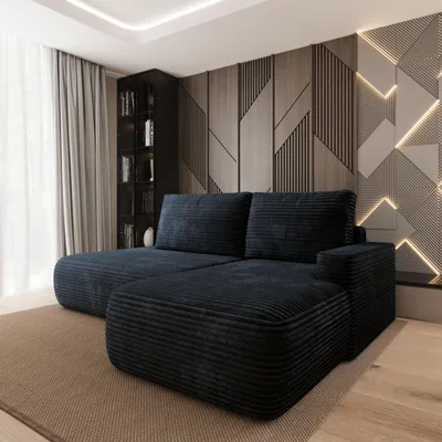 Produktbild von Masseno Ecksofa AVINI T R-S mit Schlaffunktion L-Form, Sofa mit Bettkasten, Wohnzimmersofa, Couch, Soffa, Bettsofa, Couchgarnitur- Schwarz, TILIA 100