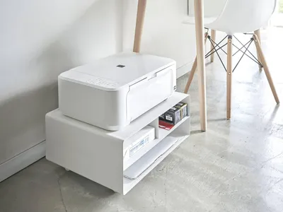 Produktbild von Yamazaki Druckerstation Druckerregal Druckertrolley Druckerschrank mit Rollen 48x19x37cm Metall weiß