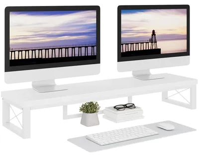 Obrázek produktu pro Stojan na monitor o velikosti 97 cm, dřevěná podstavec pro PC a notebook, bílá barva, určený do kanceláře