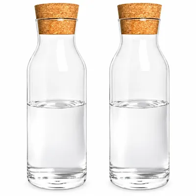 Immagine prodotto di Set di 2 caraffe in vetro da 1000 ml con tappo in sughero – Caraffe in vetro resistente al calore, adatta per bevande calde e fredde, lavabile in lavastoviglie