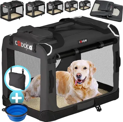 Produktbild von CADOCA® prepravka pre psov prepravný box pre psov skladací robustný L 70x52x50cm priedušná prepravná taška prepravný box pre psov antracitová