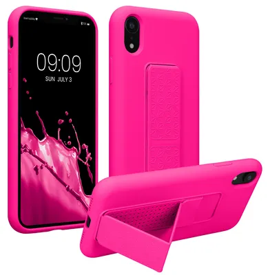 Produktbild von kwmobile Handyhülle für Apple iPhone XR Hülle - TPU Silikon Case mit Fingerhalter und Stand - Schutzhülle Cover in Neon Pink