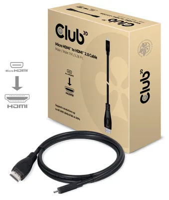 Imagen del producto de CLUB3D CAC-1351: Cable Micro HDMI™ a HDMI™ 2.0, resolución 4K a 60Hz, longitud 1 metro