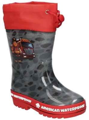 Produktbild von American Club KAL41, Kinder-Gummistiefel wasserdicht Feuerwehr Grau Rot 32