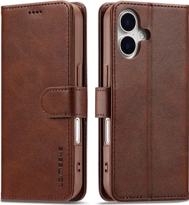 Produktbild von iPhone 17 Hülle - LC.IMEEKE Luxus Klapphülle - Dunkelbraun