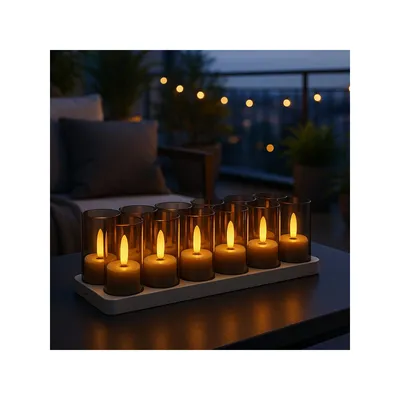 Produktbild von LED Teelichter Wiederaufladbar - Fernbedienung, Timer & Ladestation – 12 Stück