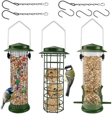 Image de Nourrisseur pour oiseaux - Lot de 3 - Métal - Vert - Pour jardins