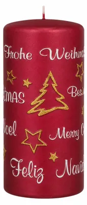 Produktbild von Weihnachtskerzen Merry Christmas X-Mas Red Matt 13 x 7 cm, 3 Stück