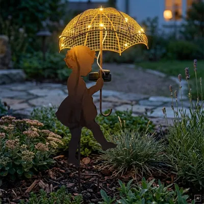 Produktbild von abc HOME | Gartenstecker Mädchen mit Regenschirm | LED´s | Solarpanel | Lichtsensor | 47 cm H