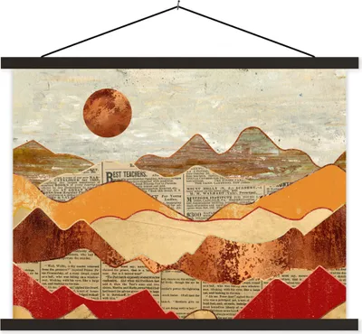 Produktbild von MuchoWow® Textilposter Vintage - Zeitung - Bronze - Abstrakt - Landschaft - Farben 150x113 cm mit schwarzem Rahmen - Wohnzimmer