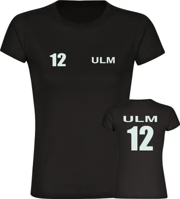 Produktbild von multifanshop Damen T-Shirt - Ulm - Trikot Nummer 12, schwarz, Größe XL