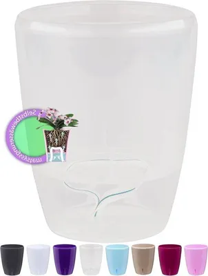 Produktbild von Orchideen-Topf mit Wickelsystem und Wasserstandsanzeige - 12 cm, 1,3 l, Transparent