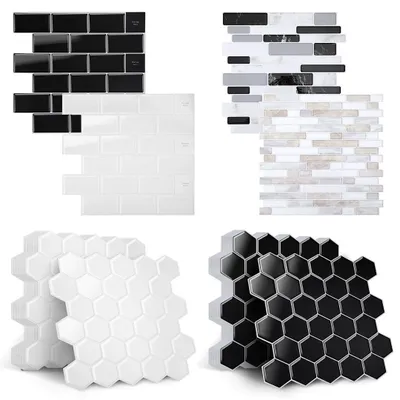 Produktbild von Vigevee Schwarz-graue Mosaik-Fliesenaufkleber – 10 selbstklebende PET-Stücke für Küche und Bad
